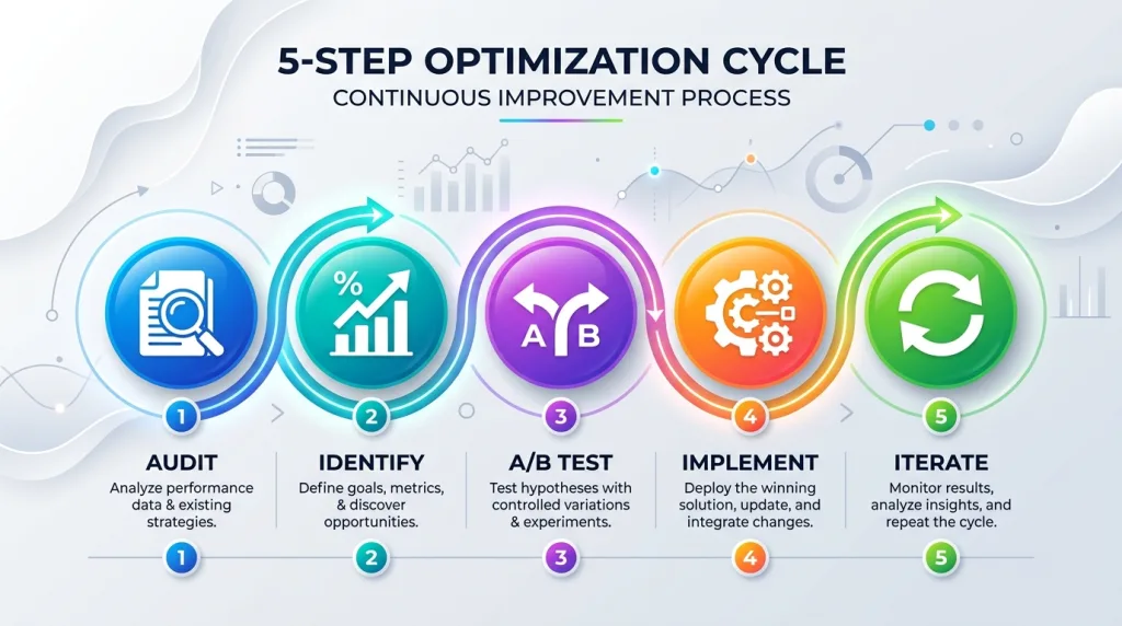 5-step framework infographic for Conversion Rate Optimization and GEO