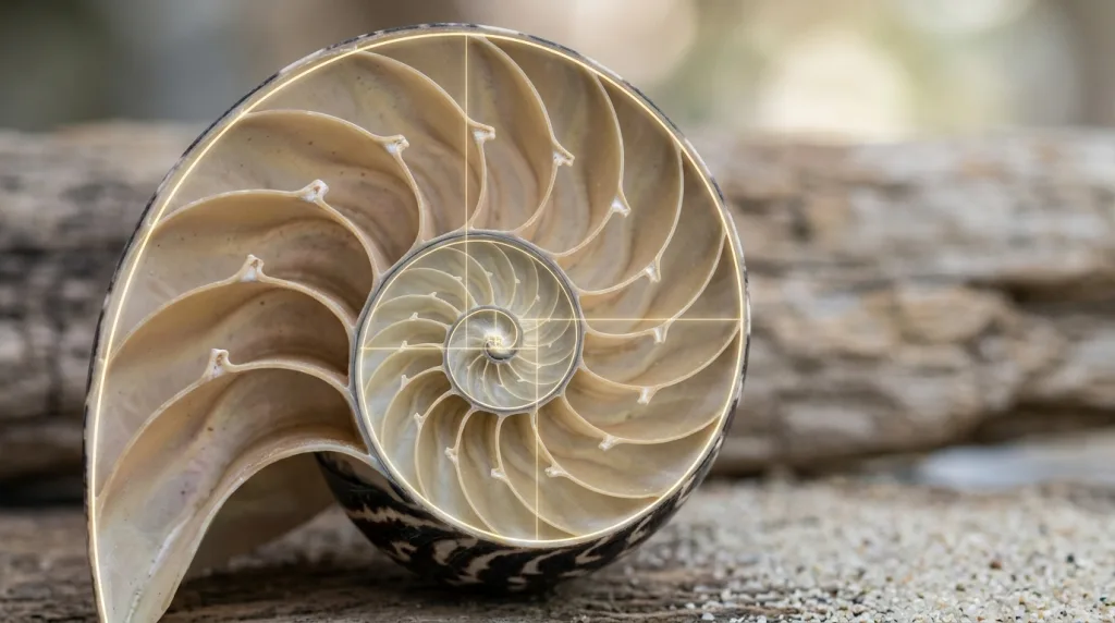 A nautilus shell demonstrating the Golden Ratio and Fibonacci spiral in nature.