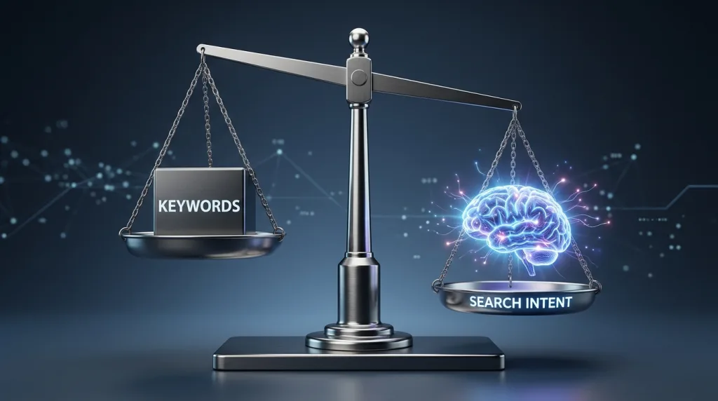 A scale balancing traditional keywords against user search intent.