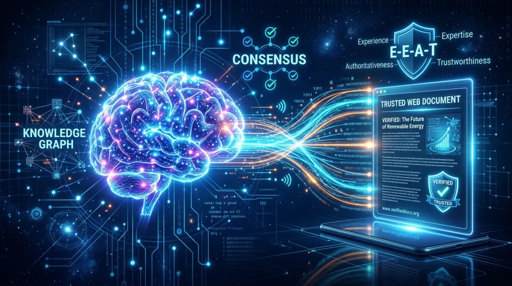 An artificial intelligence neural network extracting trusted data and entity relationships from high-authority web sources.