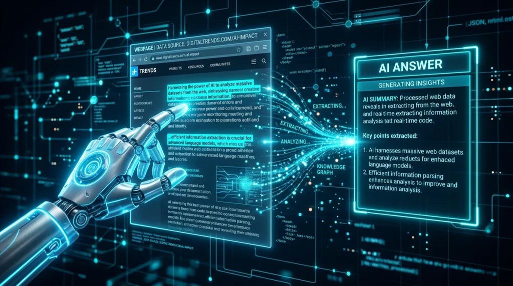 Artificial intelligence system synthesizing web data into a generative search overview.