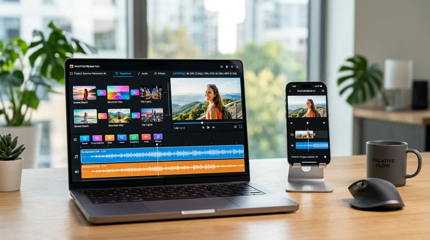 Best photo slideshow apps for mobile and desktop in 2026 displayed on screens.