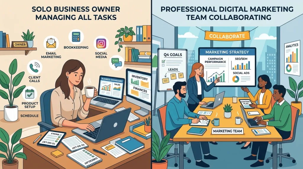 Comparison between managing DIY SEO and outsourcing to a professional agency