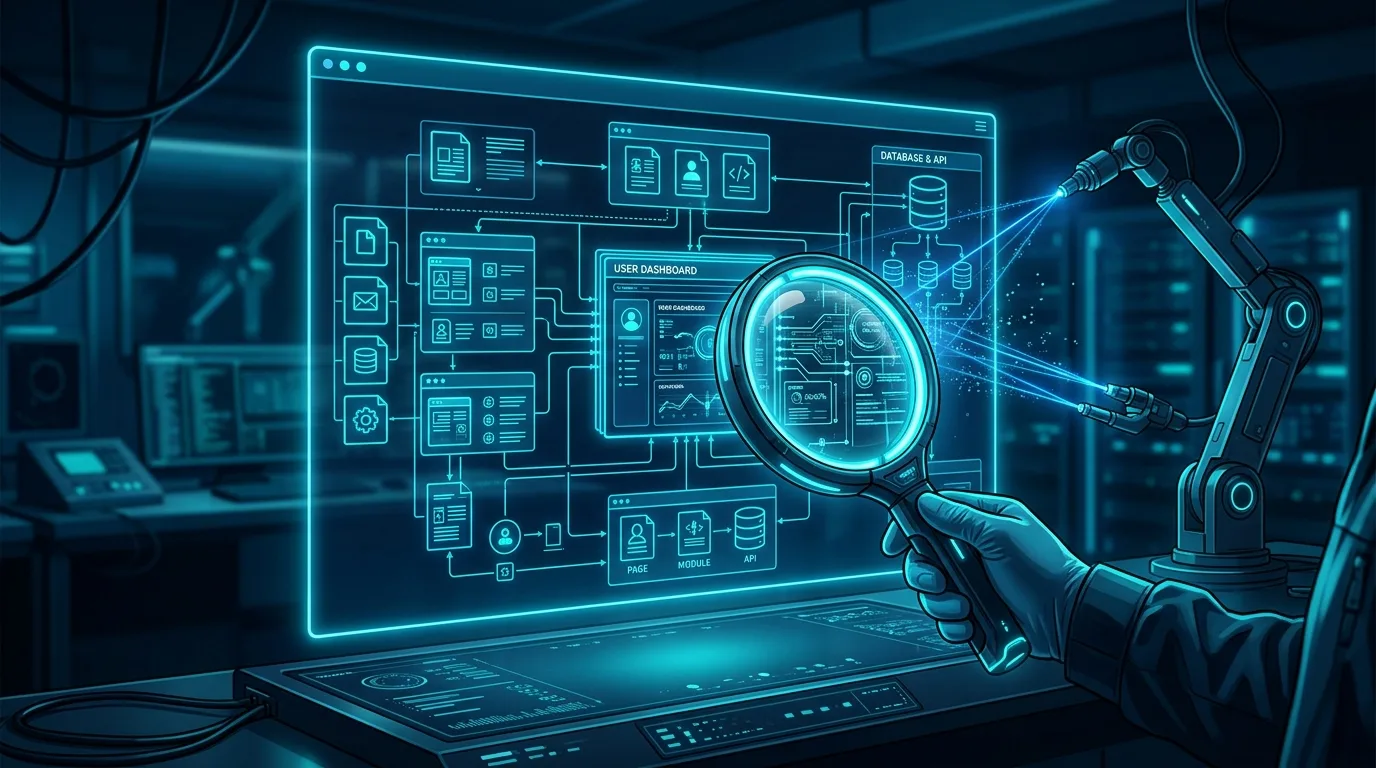 Digital diagnostic scan of a website architecture representing an SEO technical audit service