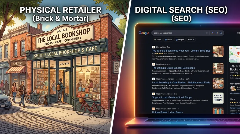 Illustration showing the difference between direct business competitors and organic search competitors.