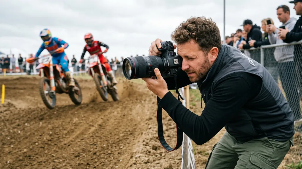 Photographer shooting high-speed action photography in burst mode