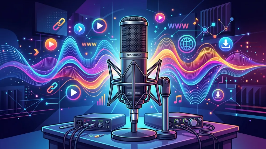 Professional podcast microphone symbolizing strategic guest podcasting for SEO backlink opportunities.