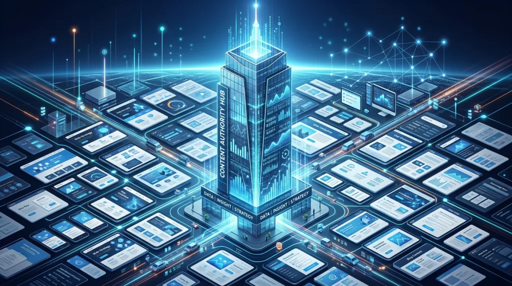 Skyscraper technique concept showing content rising in search rankings with backlinks.