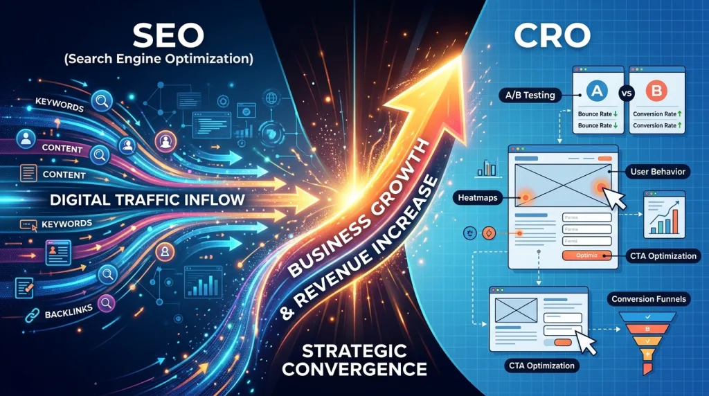 The intersection of SEO traffic and CRO testing driving unified business success.