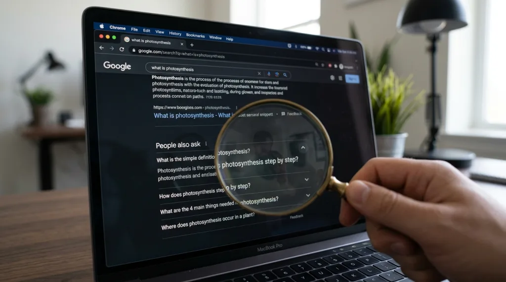 Using Google People Also Ask and search result features for long-tail keyword research.