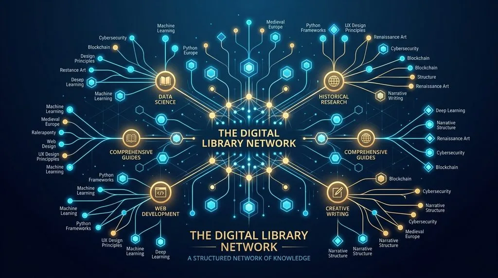 Graphic illustrating content depth and interconnected informational pillars