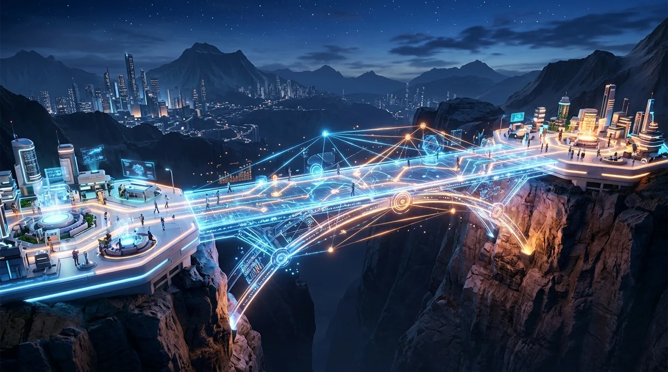 3D illustration representing a content gap audit connecting digital platforms.