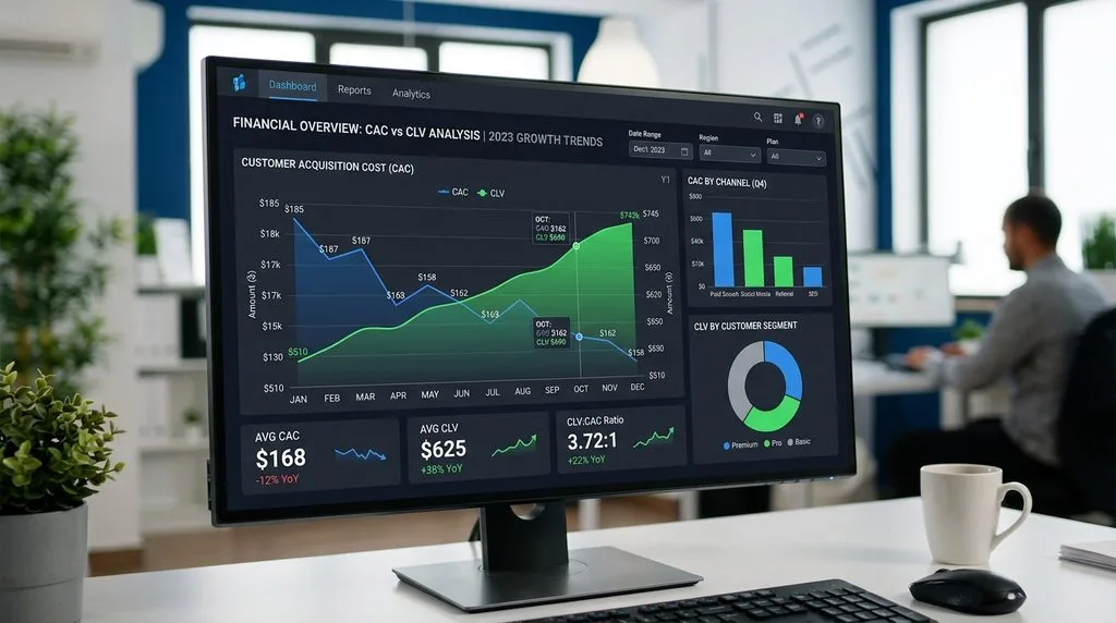 Chart illustrating Customer Lifetime Value to Customer Acquisition Cost ratio analysis.