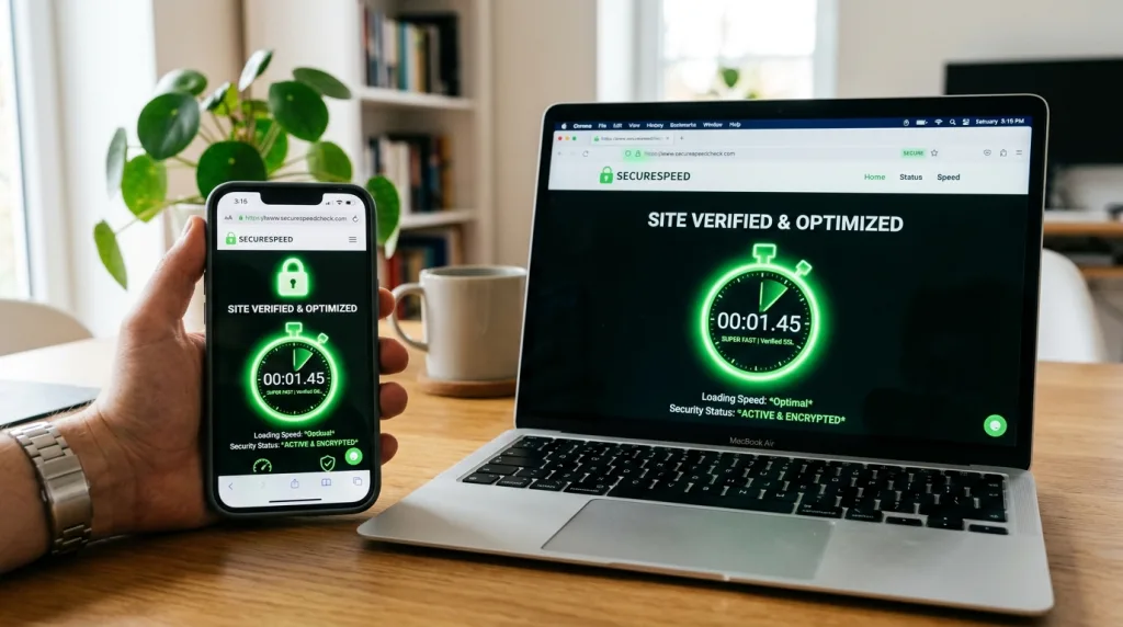 Secure website loading fast on mobile and desktop.