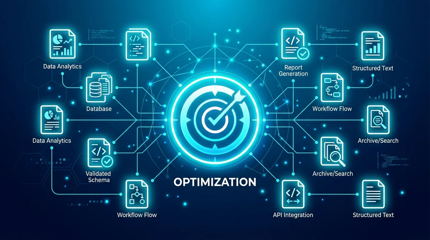 Abstract representation of Generative Engine Optimization connecting website content to an AI search interface.