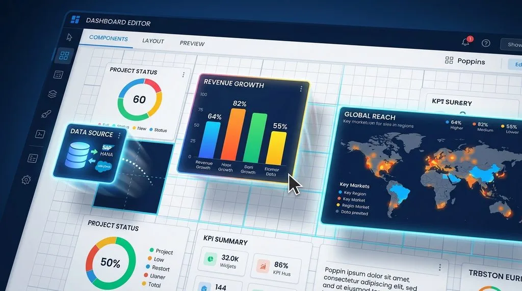 A digital canvas illustrating drag-and-drop data visualization and chart creation.