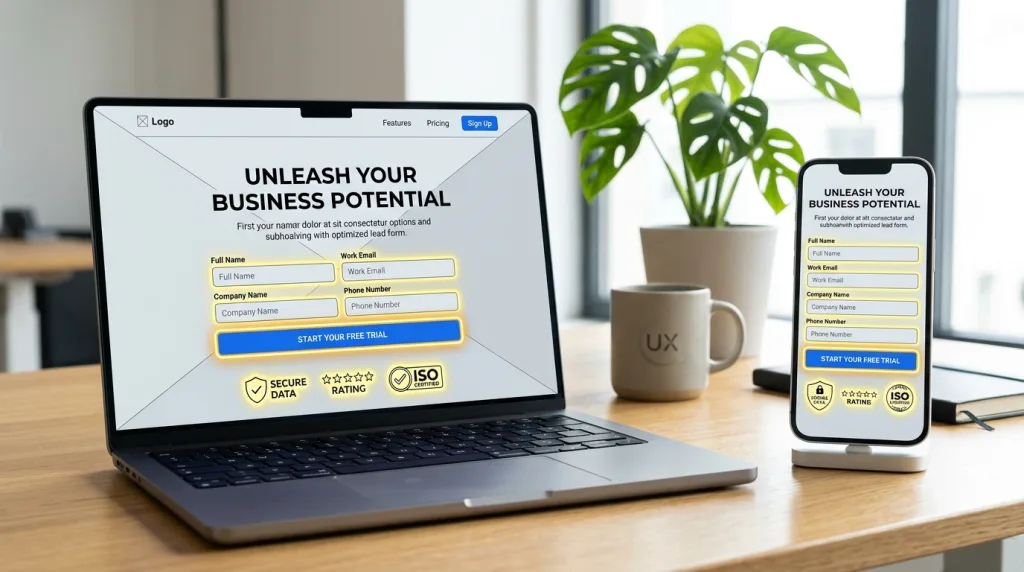 High-converting landing page layout optimization on desktop and mobile screens.