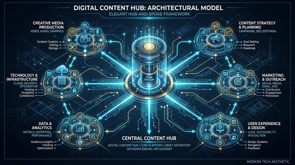 Hub and spoke content structure diagram demonstrating website content organization for SEO
