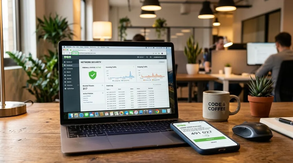 martphone displaying a multi-factor authentication prompt next to a laptop with an SSL padlock browser indicator.