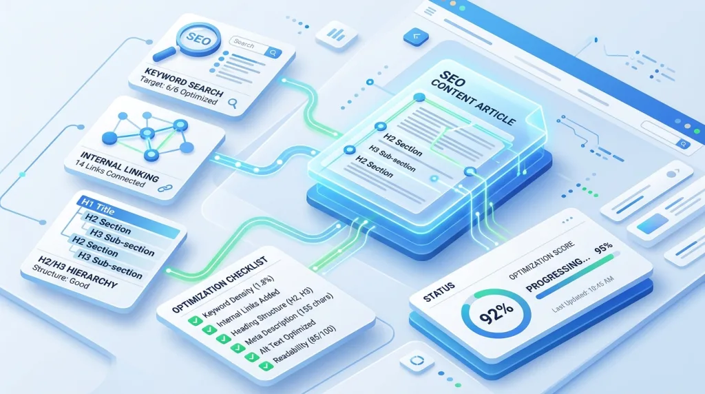 Infographic illustrating user-focused content creation, clear heading structure, and smart internal linking.