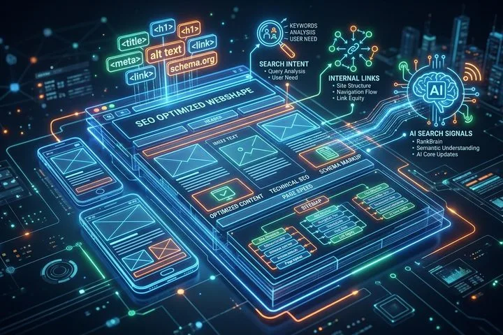 Interactive dashboard illustrating key on-page SEO elements including title tags, content structure, and performance metrics.