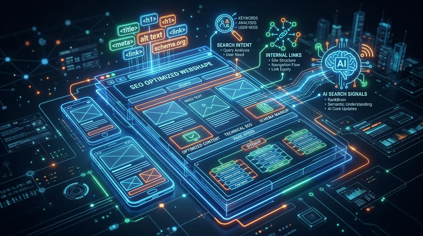 Interactive dashboard illustrating key on-page SEO elements including title tags, content structure, and performance metrics.