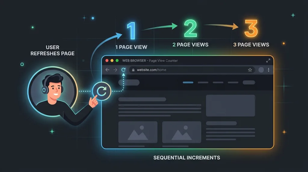 Diagram showing multiple page reloads by a single user counting as separate page views