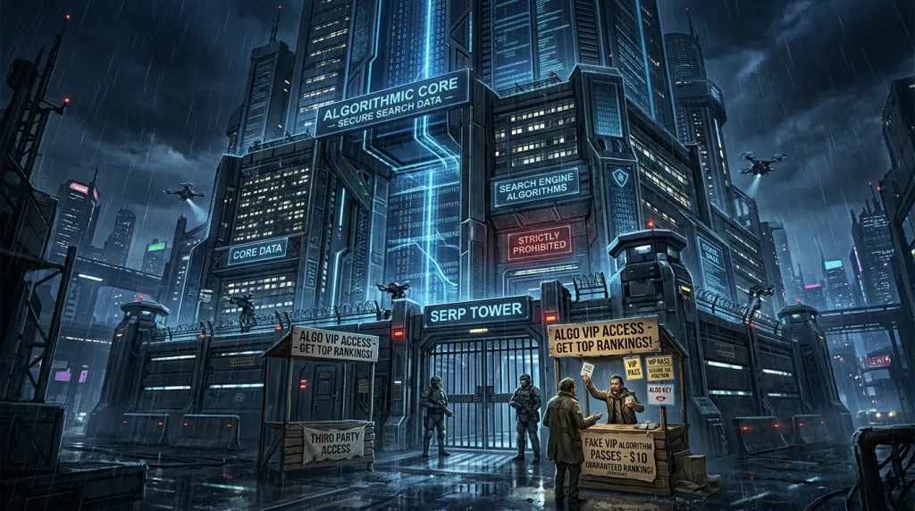 A vendor attempting to sell unauthorized VIP access to a secure search engine algorithm.