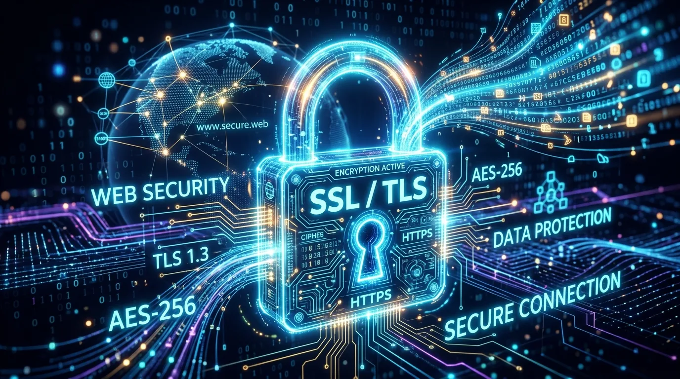 Glowing digital lock concept representing SSL TLS encryption for web security.