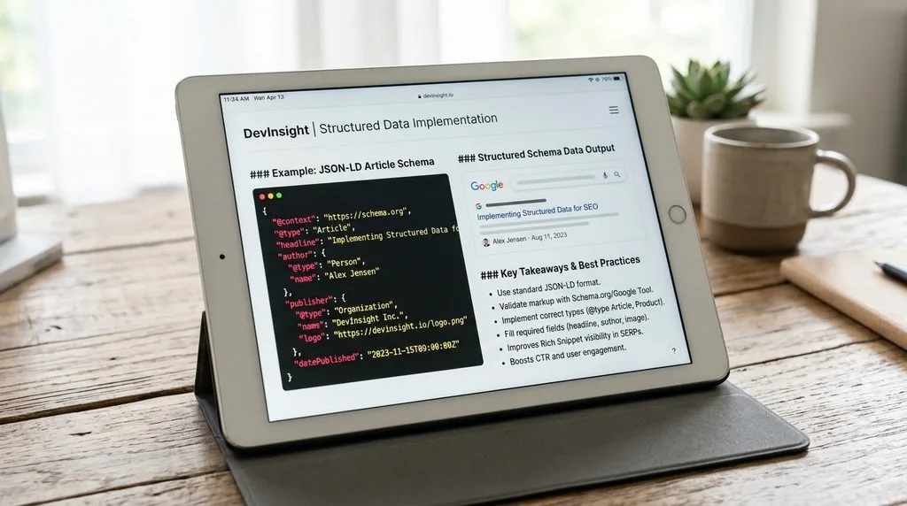 Mockup of structured content layout optimized with schema markup for automated extraction