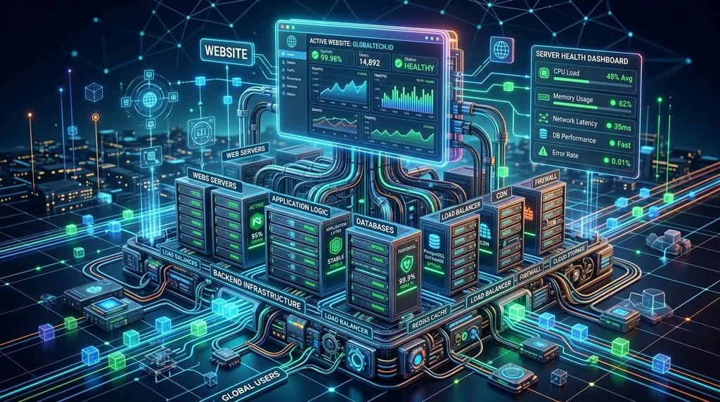 3D illustration representing the technical foundation and server health of a website.