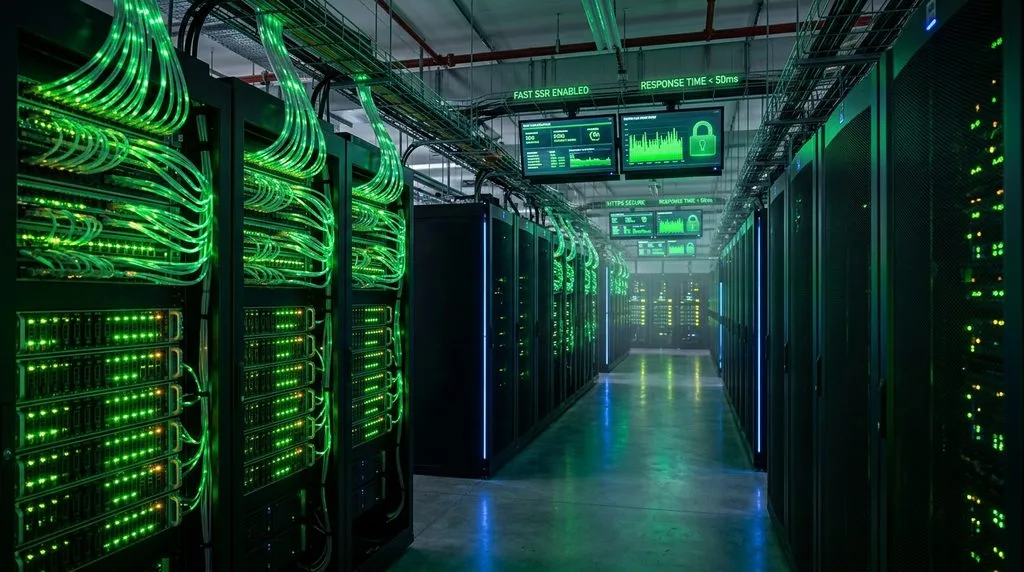 Server room infrastructure symbolizing fast page speeds and secure server-side rendering