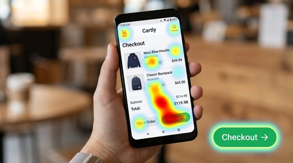 Mobile website heatmap displaying user experience and conversion path tracking.