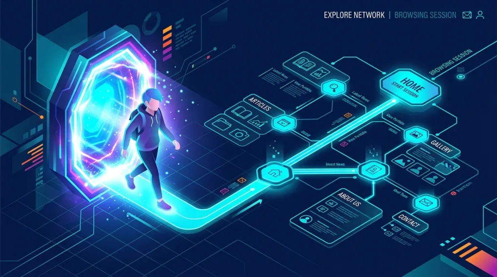 Conceptual illustration of a user starting a continuous website browsing visit