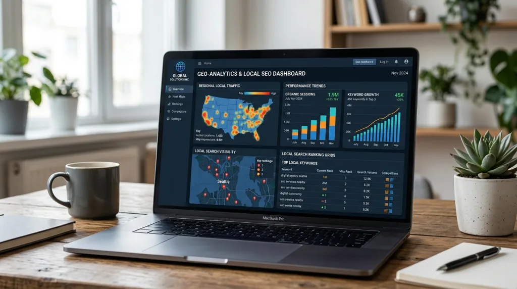 Local SEO analytics and ranking heat map dashboard