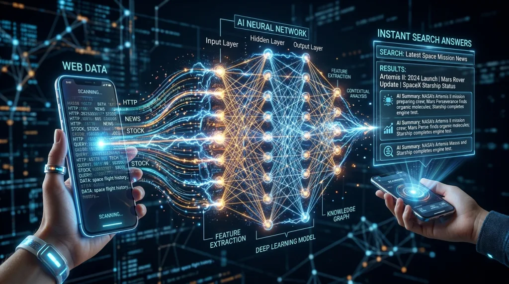 Artificial intelligence model processing mobile web content for Generative Engine Optimization.