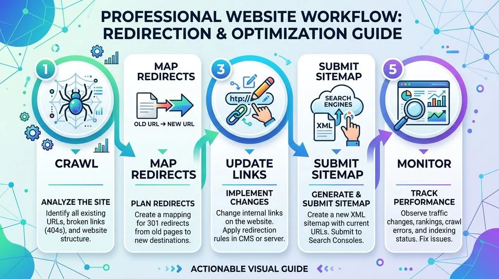 Step-by-step workflow for auditing and migrating URLs without losing traffic