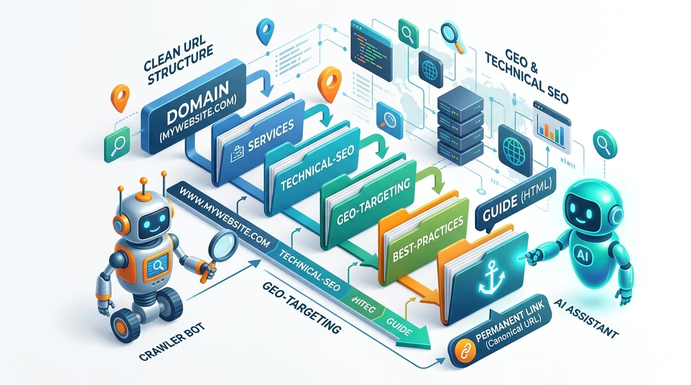 Clean URL folder hierarchy optimized for search engines and AI search citations