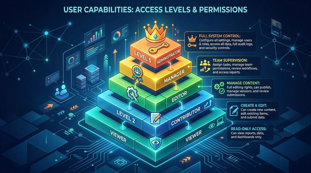 Graphic illustrating the hierarchy of GA4 user roles from Viewer to Administrator